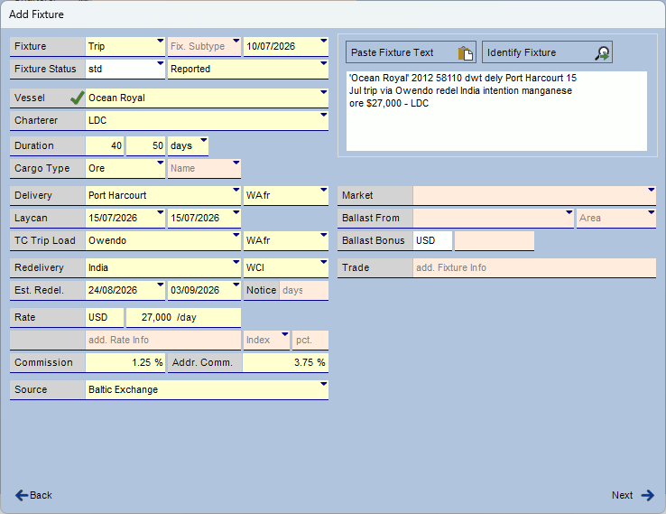 SYSTEM 5 fixture database showing market and own fixtures with search filters
