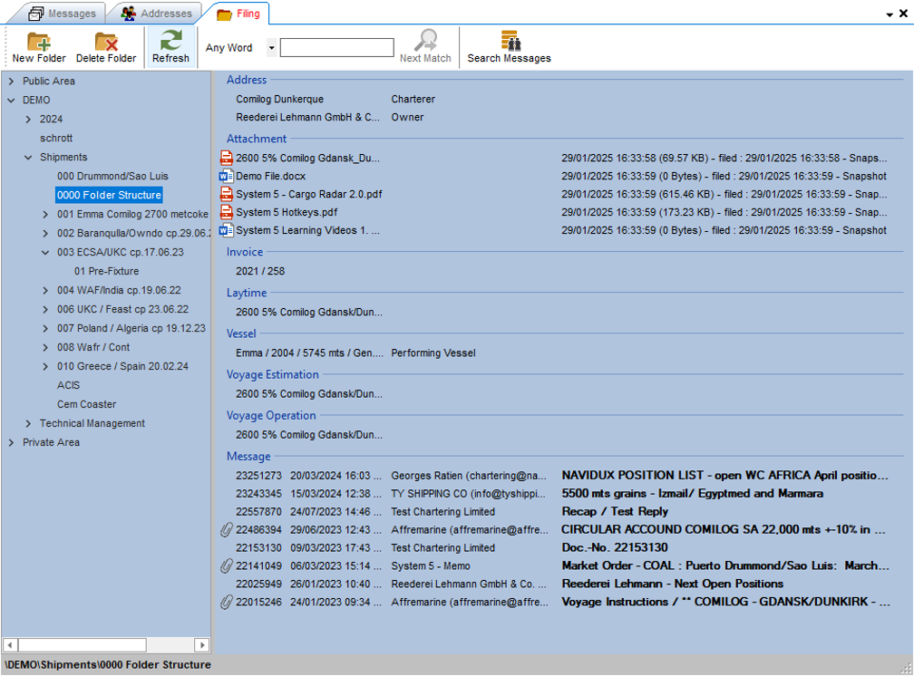 System 5 centralized filing system with messages, files and contacts in one structure