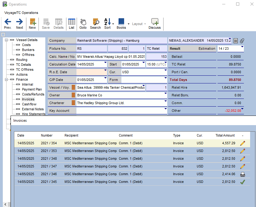 System 5 fixture operation view for post-fixture voyage management
