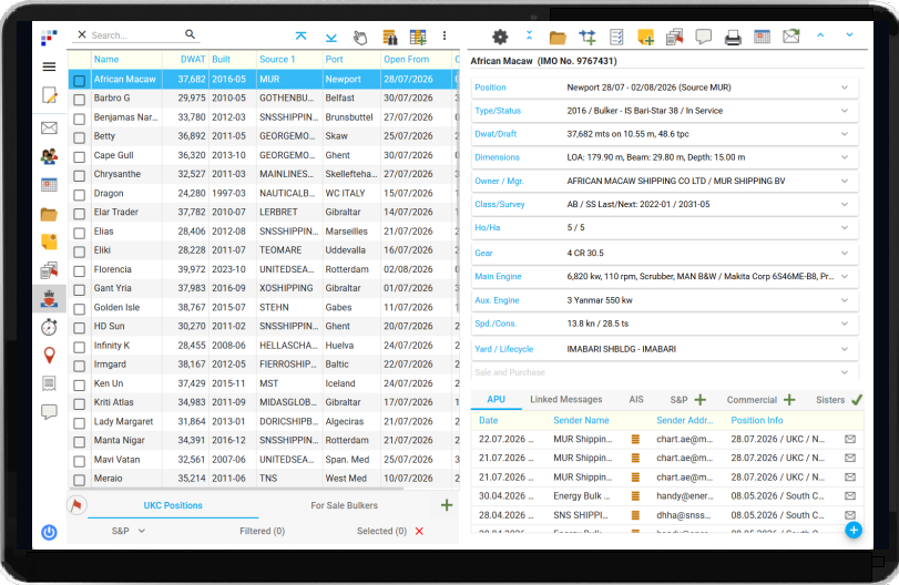 SYSTEM 5 WebApp vessel database on a tablet